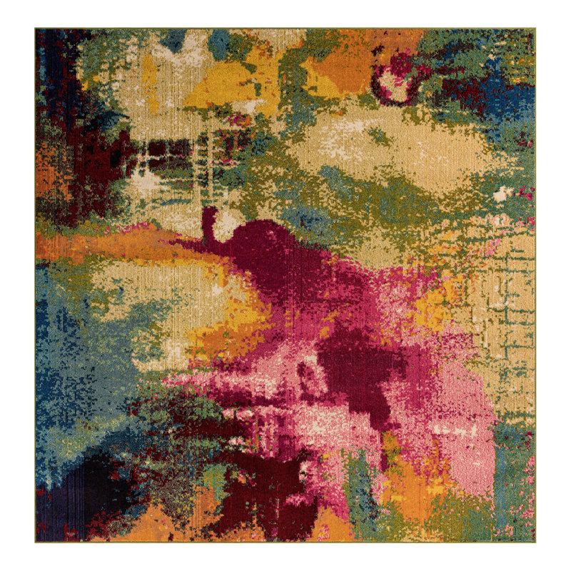 Tapis rose tissé à la machine Rizer, Carré 7 pi 1 po