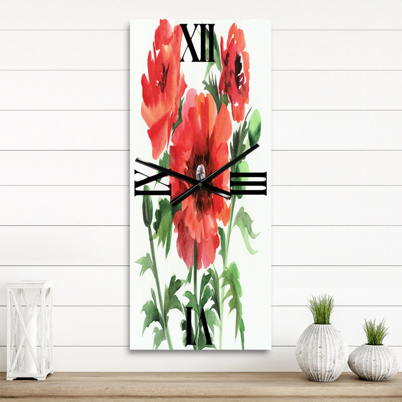 Vintage Red Poppies II - horloge murale traditionnelle, Petit