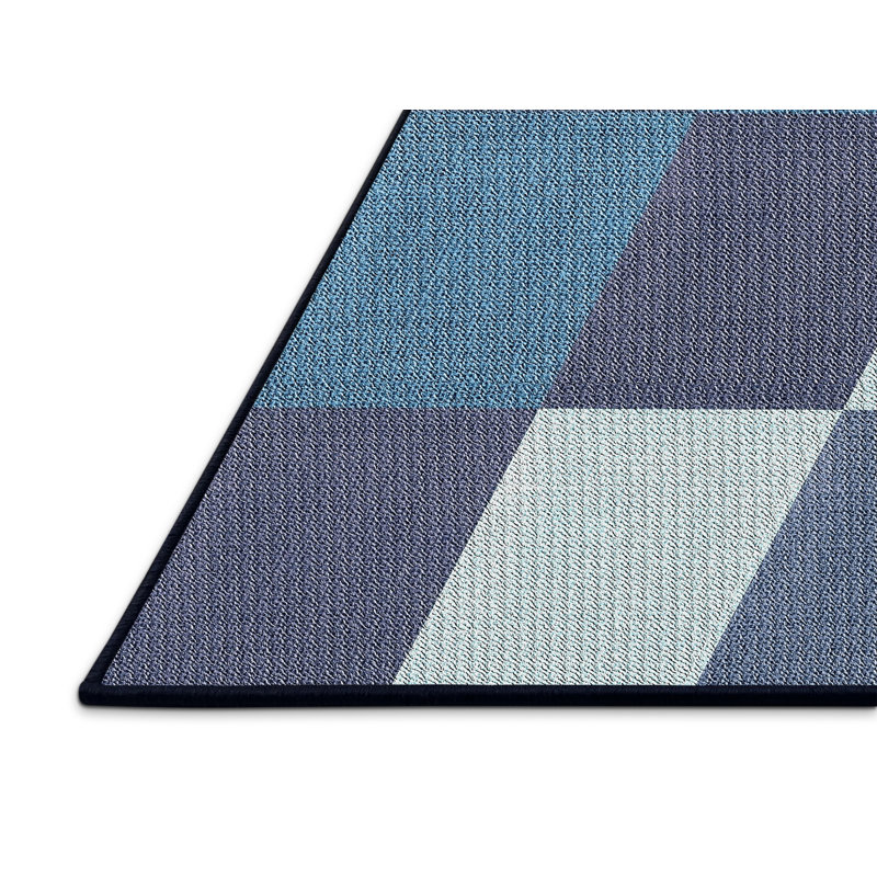 Tapis bleu/gris à motifs, Rectangle 3 pi x 5 pi