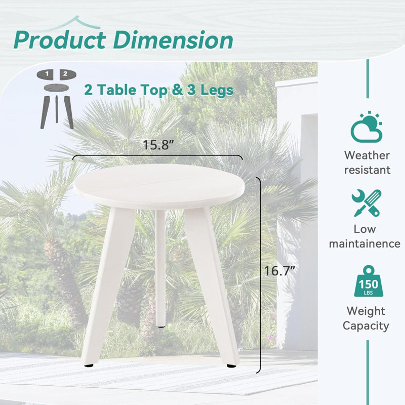 Outdoor Side Table, HDPE Outdoor Table, Small Round Side Table Weather-Resistant, Outdoor Side Tables For Patio, Porch, Deck, End Table For Plant Stand, Living Room, Bedroom,