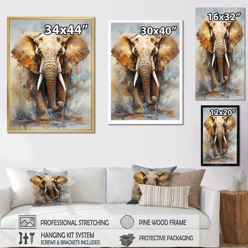 Magnifique portrait d'éléphant I, Cadre simple blanc, H 40 po x l 30 po x P 1,5 po