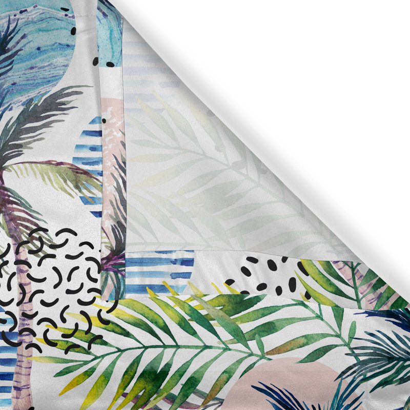 Bay Isle Home™ Tropical Themed Grommet Curtain Retro Wave Hawaii Fern Green Eggshell Rose, 50" W x 72" L