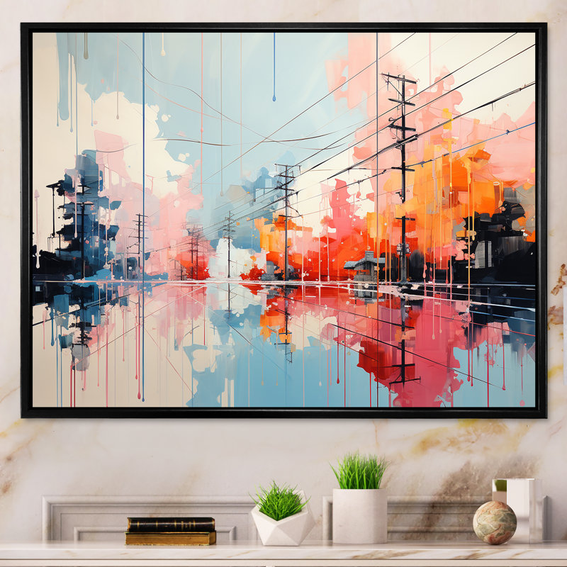 Minimalisme, lignes électriques, veines de la ville II sur toile, Cadre flottant noir, H 12 po x l 20 po x P 1 po