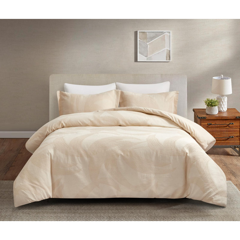 Ensemble d'édredon en jacquard de feuilles Hiroka, Édredon pour très grand lit + 2 taies décorativ