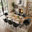 Modern 79" Rectangular Dining Set With Wood-Grain Table And 8 Faux Leather Upholstered Arm Chairs-1033319316