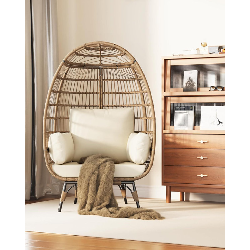 Chaise d'extérieur en osier avec support, Beige