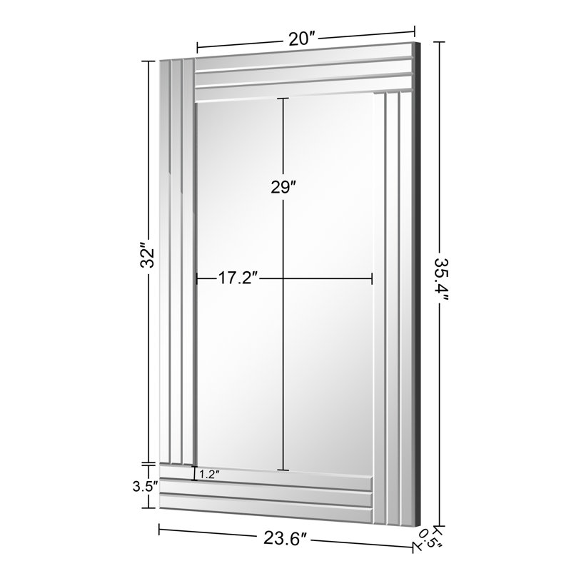 Glass Framed Rectangle Wall Mirror Accent Decorative Mirror for Bedroom Living Room Bathroom