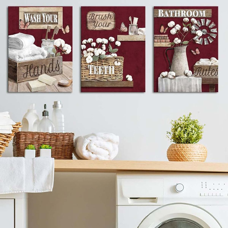 3 Piece Wrapped Canvas Wall Art, Red