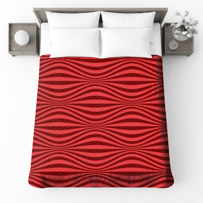 Red Wavy Lines Quilted Bedspread All Sizes