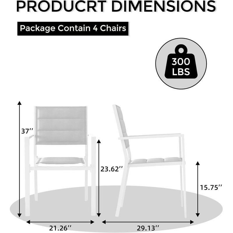 Chaise de salle à manger en aluminium empilable, Gris clair / blanc