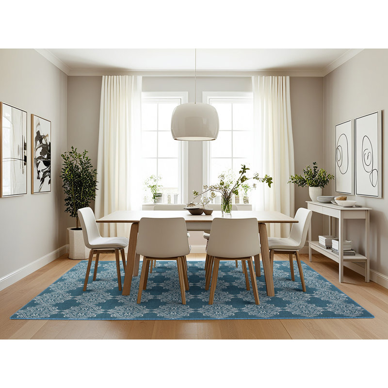 Tapis bleu à motif géométrique Eastvale, Rectangle 7 pi x 10 pi