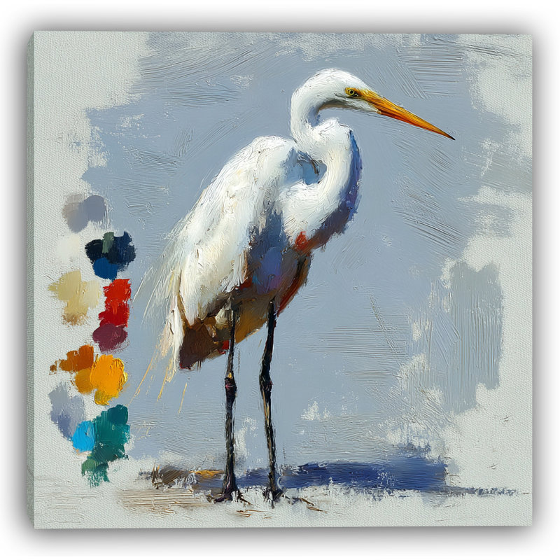 Palette Egret Study - Art mural sur toile tendue, H 20 po x l 20 po