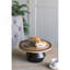 Plateau piédestal rond en bois 12 x 12 x 6 po avec détails noirs et support sculptural