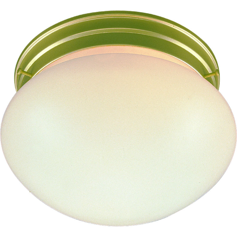2-Light 9"W Indoor Polished Brass Round Flush Mount with White Glass, Polished Brass