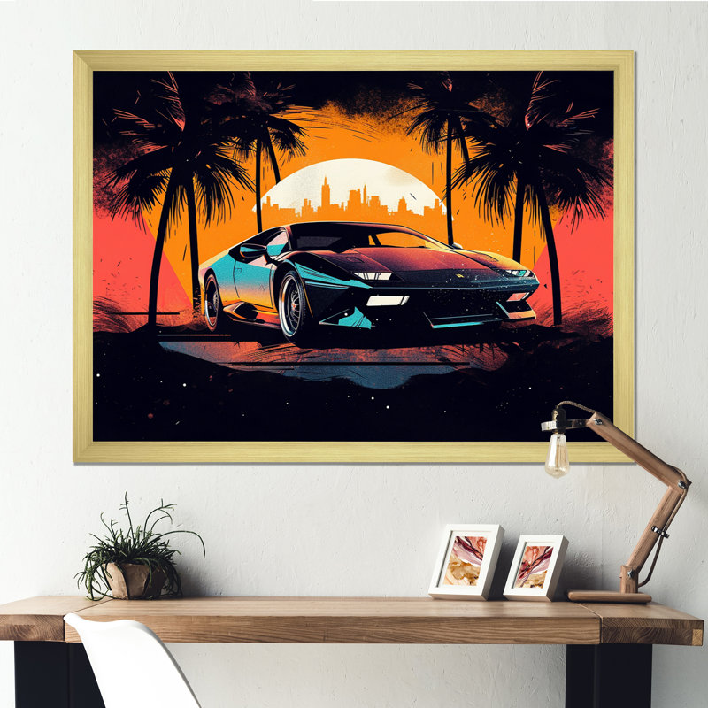 Jaune et gris «Race Car Elegance I», reproduction d'un seul cadre photo sur toile, H 12 po x l 20 po x P 1 po, Or