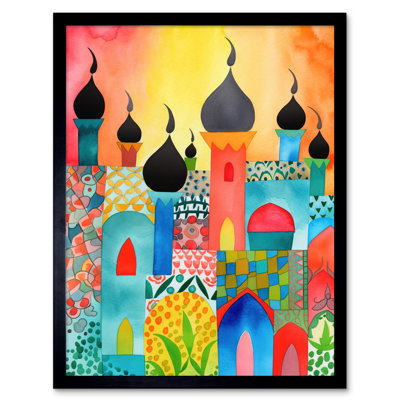Abstract Islamic Cityscape Folk Art Artwork Framed Wall Art Print 9X7 Inch