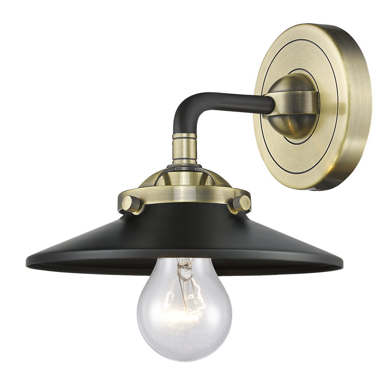 Clintonpark Armed Sconce, 60 Watt Vintage Incandescent Bulb, Matte Black, Black/Antique Brass