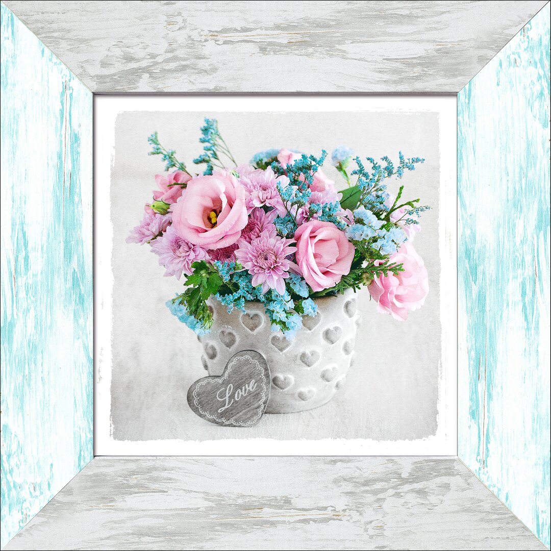 Gerahmtes Poster Vase mit buntem Blumenstrauß