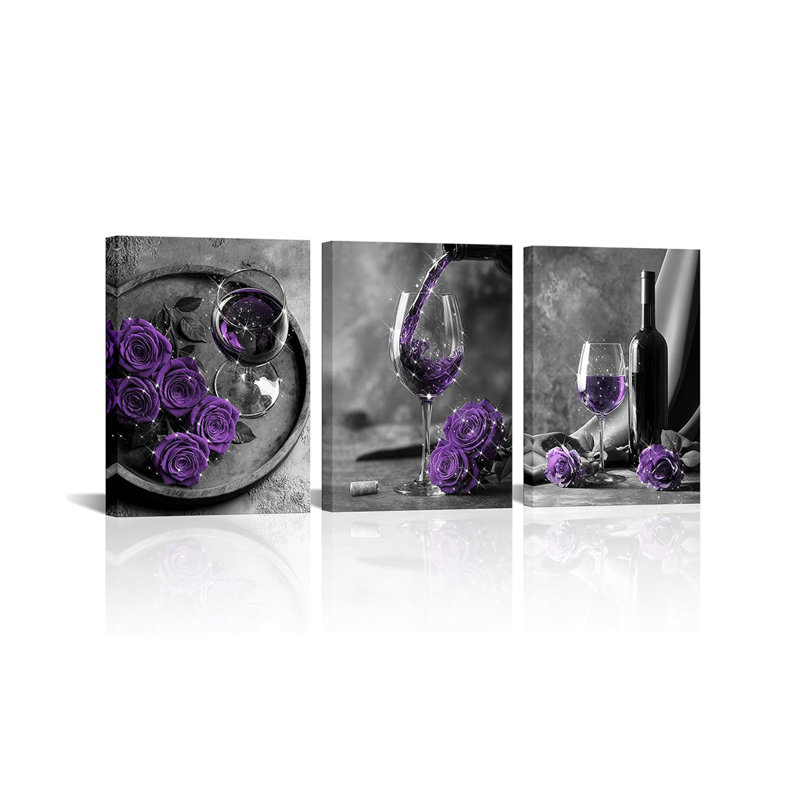 3 Piece Wrapped Canvas Print, Purple