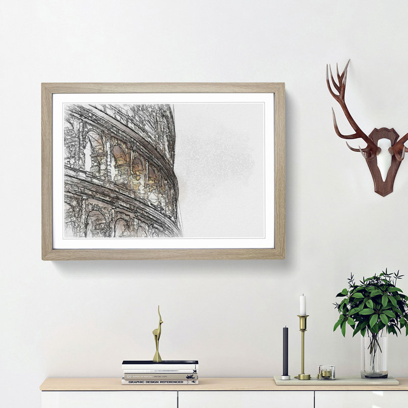 Colosseum in Rome Italy in Abstract - Picture Frame Graphic Art Print, Oak Framed, 62cm H x 87cm W x 2cm D