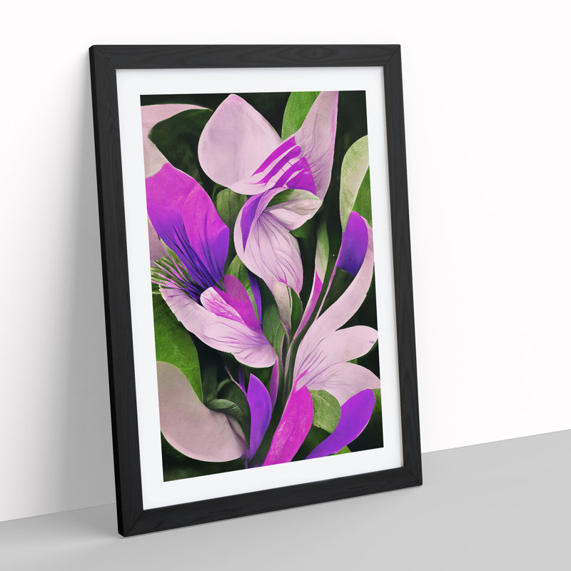 Delicate Abstract Flowers No.2 - Single Picture Frame Print, 64cm H x 46cm W x 2cm D, Black