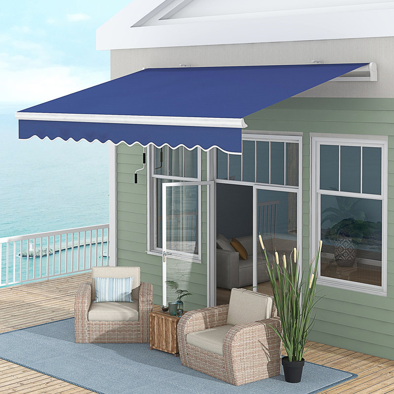 Outsunny 13' X 8' Retractable Awning, Dark Blue, 156" W x 96" D