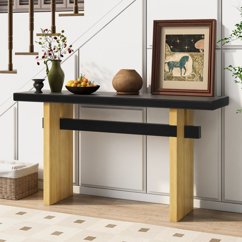 Console en bois avec tablette de rangement Oakridge Farmhouse, Noir, Brun