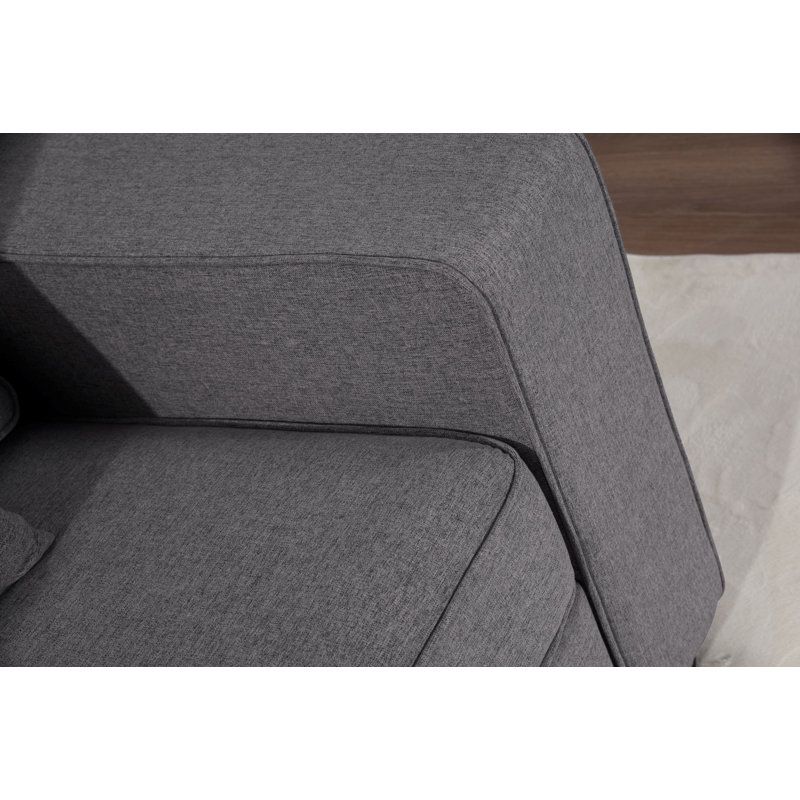 Wuilian Upholstered Sectional Reversible, Dark Gray Polyester Blend