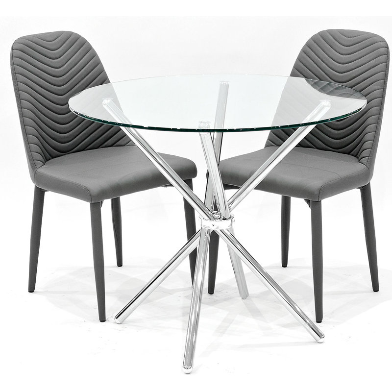 3 - Piece Criss Cross Dining Set, Chrome, Grey