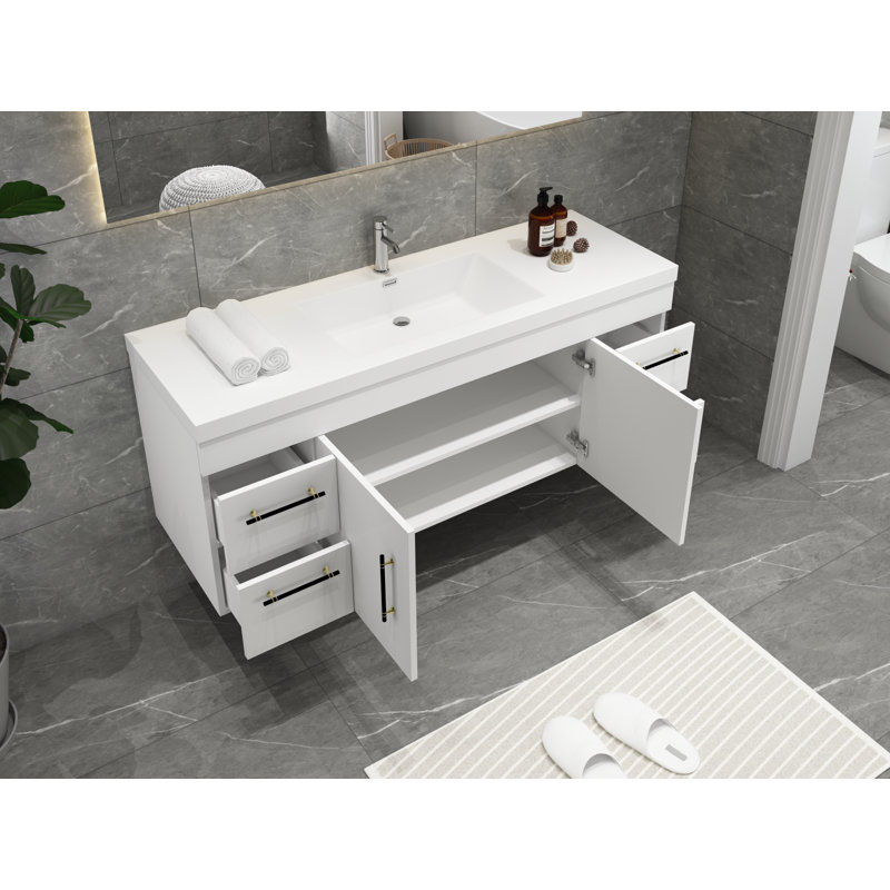 Romer 59'' Single Bathroom Vanity with Plastic Top, White, Black