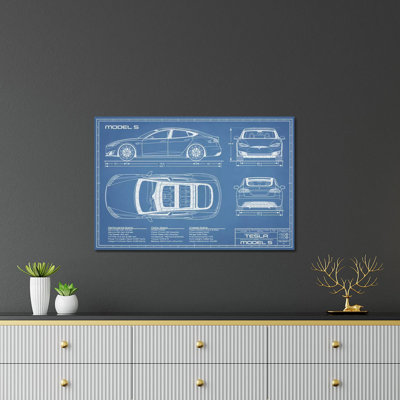 Tesla Model S (2016-2020) Blueprint by Action Blueprints - Unframed Graphic Art