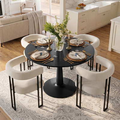 4 - Person Dining Table Sets With Round Table & 4 Upholstered Velvet Chairs