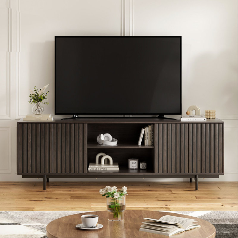 Meuble télé Mid-Century pour téléviseur de 75 po ou moins, Bois brun