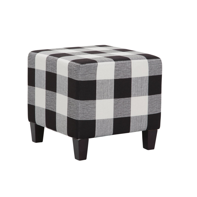 Stockton Square Farmhouse Ottoman/Footstool, Black and White Buffalo Check