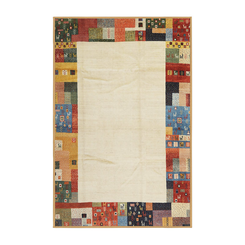 Tapis beige/jaune/orange contemporaine, Rectangle 2 pi x 5 pi