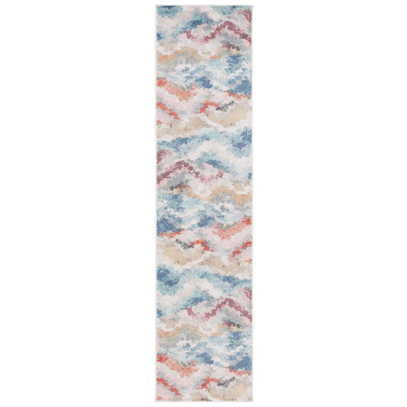 Tapis ivoire / bleu / rouge Isidoro, Tapis de couloir 2 pi 2 po x 9 pi