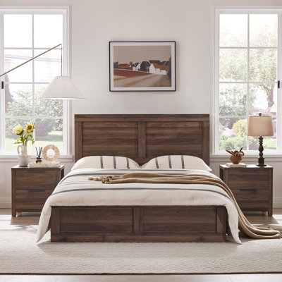 Farmhouse High Headboard Wood Platform Bed