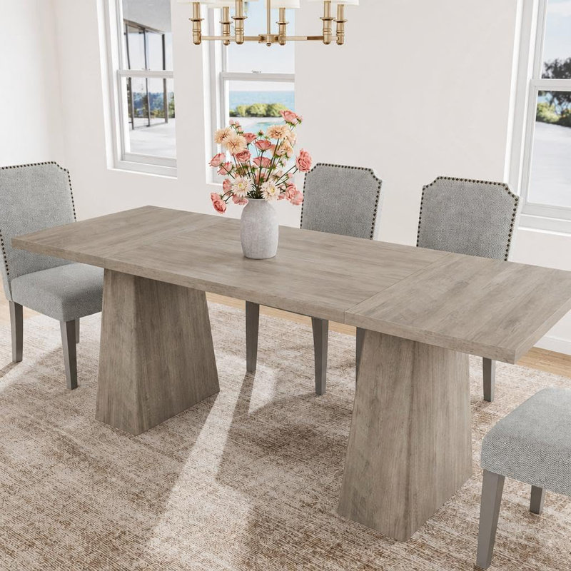 Table de salle à manger rectangulaire 71 "pour 6 à 8 personnes - table de cuisine moderne en bois avec pieds robustes et robustes, mobilier de salle à manger résistant aux égratignures, table grise Only)