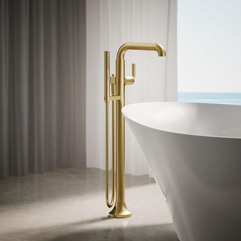 Tone Floor Mounted Clawfoot Tub Faucet, Vibrant Brushed Moderne Brass