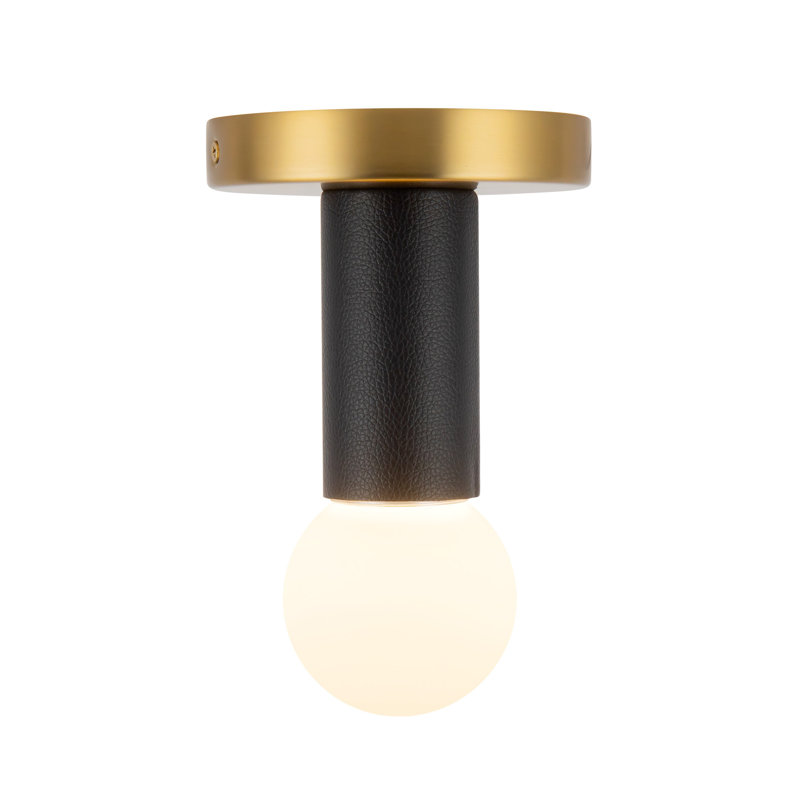 1 - Light LED Semi Flush Mount, Brushed Gold/Black Vegan Leather