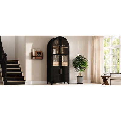 Tall 71" Arched Pantry For Kitchen, With 4 - Door Internal Storage, Adjustable Shelves, Hidden Drawer And Tip Kit, Black Color Kitchen Storage