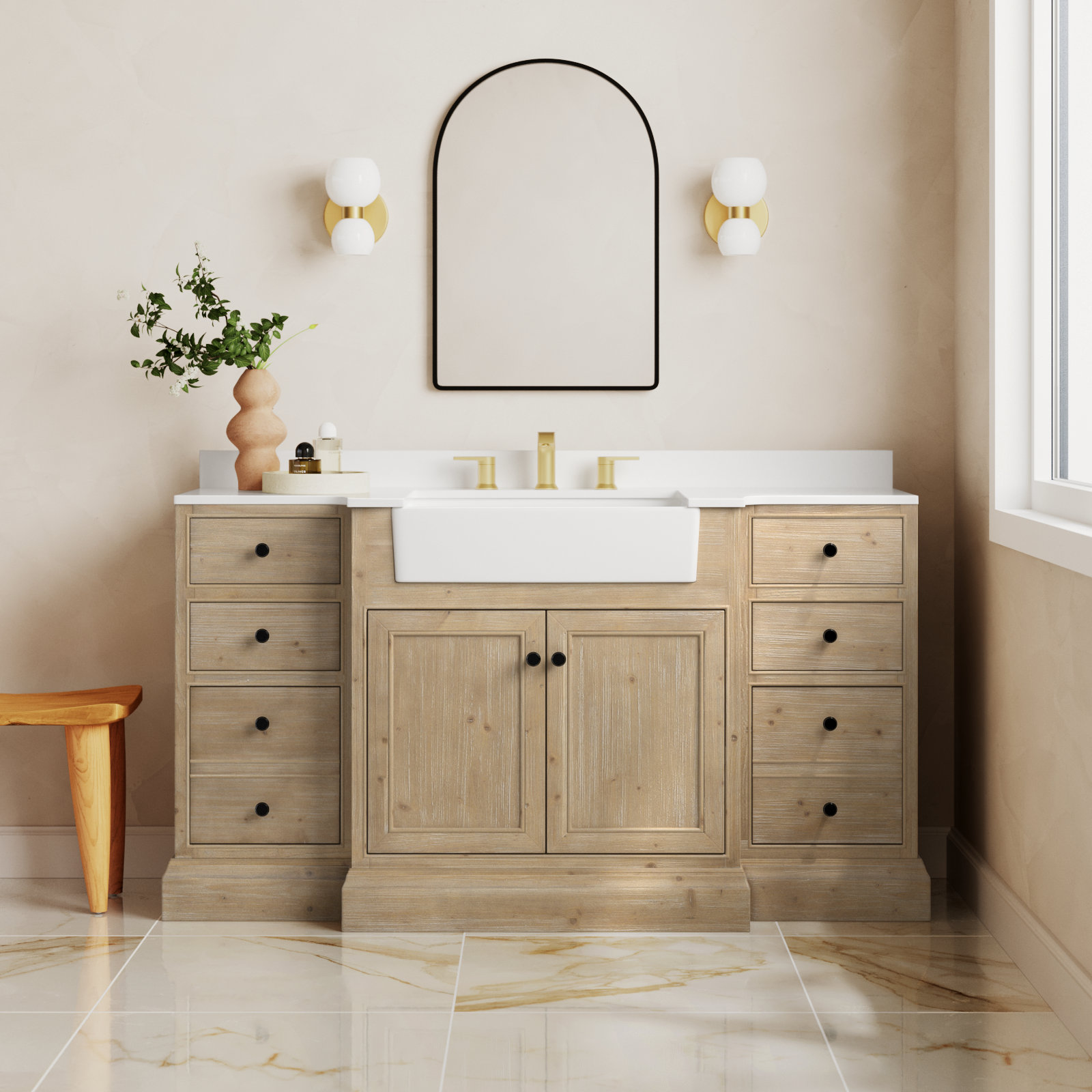 Claire 60'' Single Bathroom Vanity, White Engineered Stone