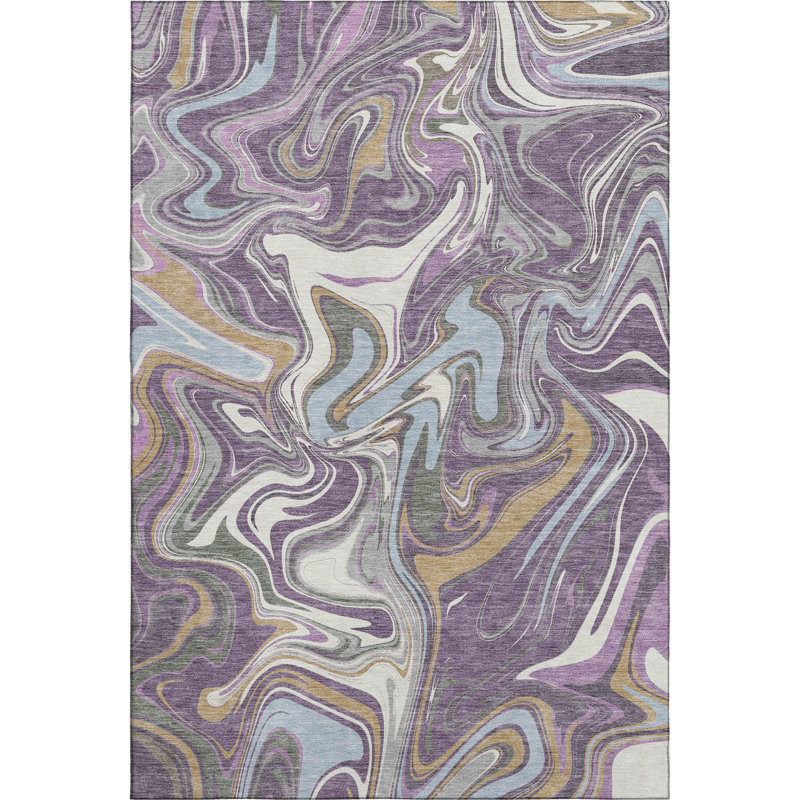 Premium Machine Washable Mayfield AMF2395 Abstract Rug, 8' x 10', Purple