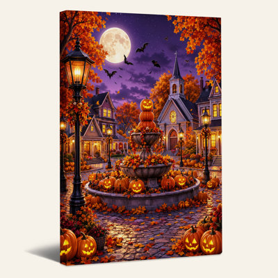 Art sur toile Halloween citrouilles incandescentes et pleine lune