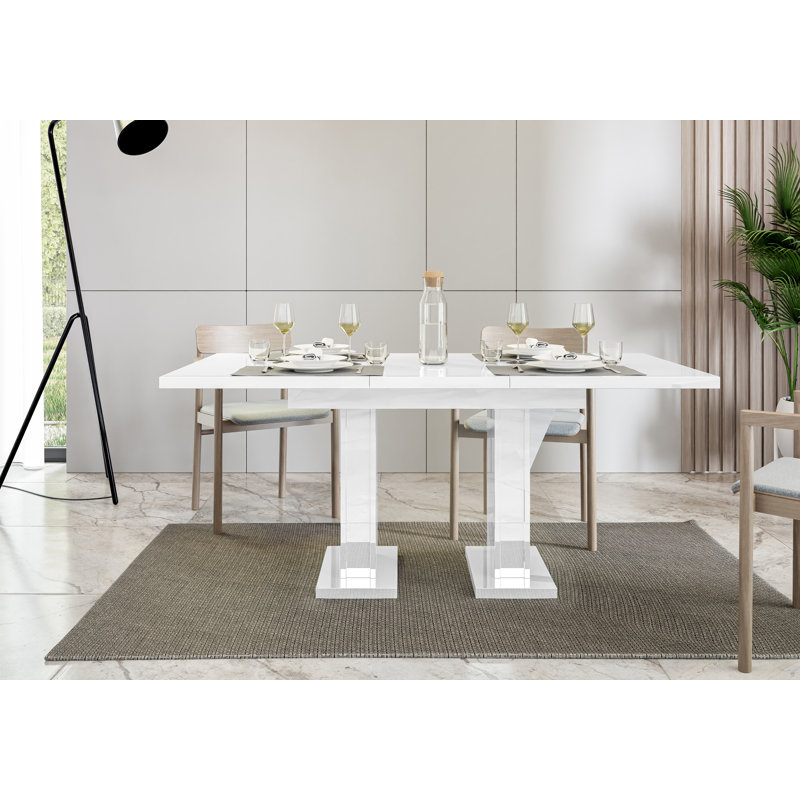 Helme 160 cm Extendable Rectangular Dining Table, High-Gloss White