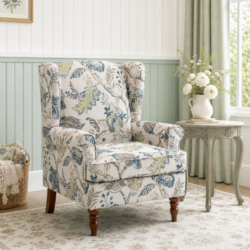 Demorrio Upholstered Armchair, Blue/Beige