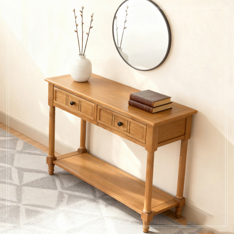 Console avec deux tiroirs et tablette inférieure, Naturel