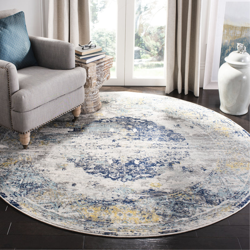 Christa Oriental Blue/Ivory Area Rug, Round 6'7"
