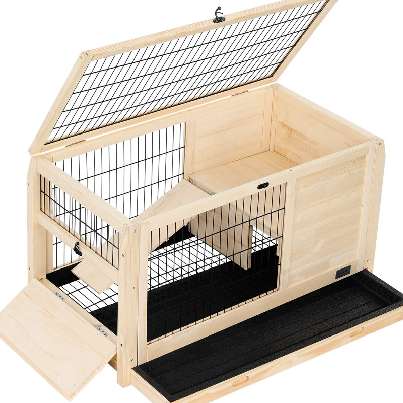 Hamster en bois massif avec plateau en plastique, espace de vie spacieux, fuites, entrées multiples, processus d'assemblage facile pour les animaux de compagnie, à construire et à utiliser