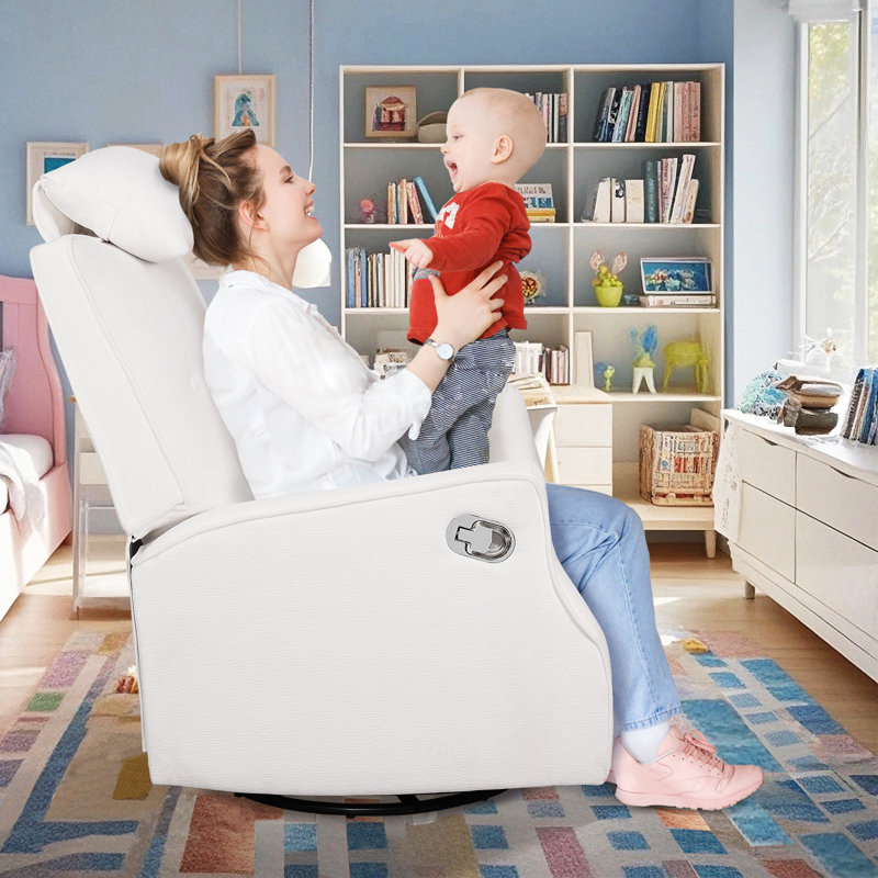 Swivel Rocker Recliner Chair, Glider Recliner Nursery Chair, Chenille Fabric Recliner Chair With Headrest And Pillow For Living Room Bedroom